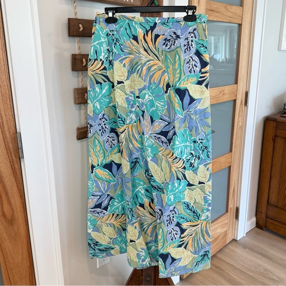 Talbots Linen Tropical Floral A-Line Maxi Skirt Side Zip Elastic Waist Sz 12 EUC - Picture 2 of 13